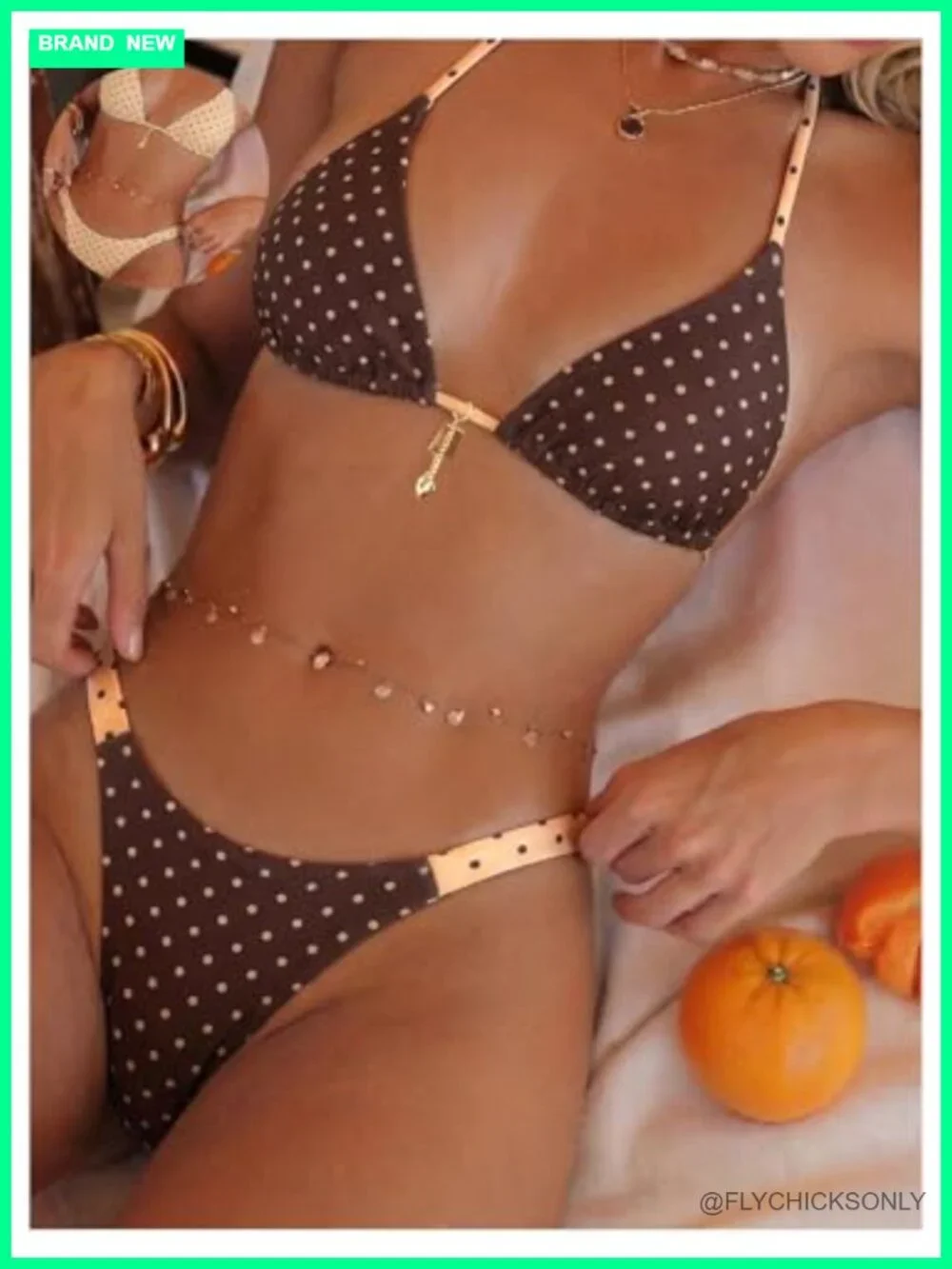 Polka Dot Halter Neck Thong Bikini Set - High Stretch Soft Fabric
